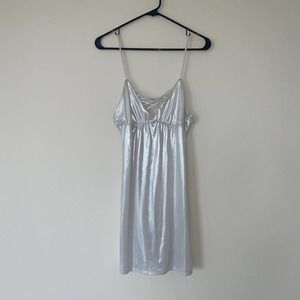 NUDZ Beachwear Spaghetti Strap Mini Swim Coverup Dress White Shimmer Size Small